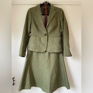 Vintage J. Crew Olive Green Wool Blazer (size P8) and Skirt (size P4)